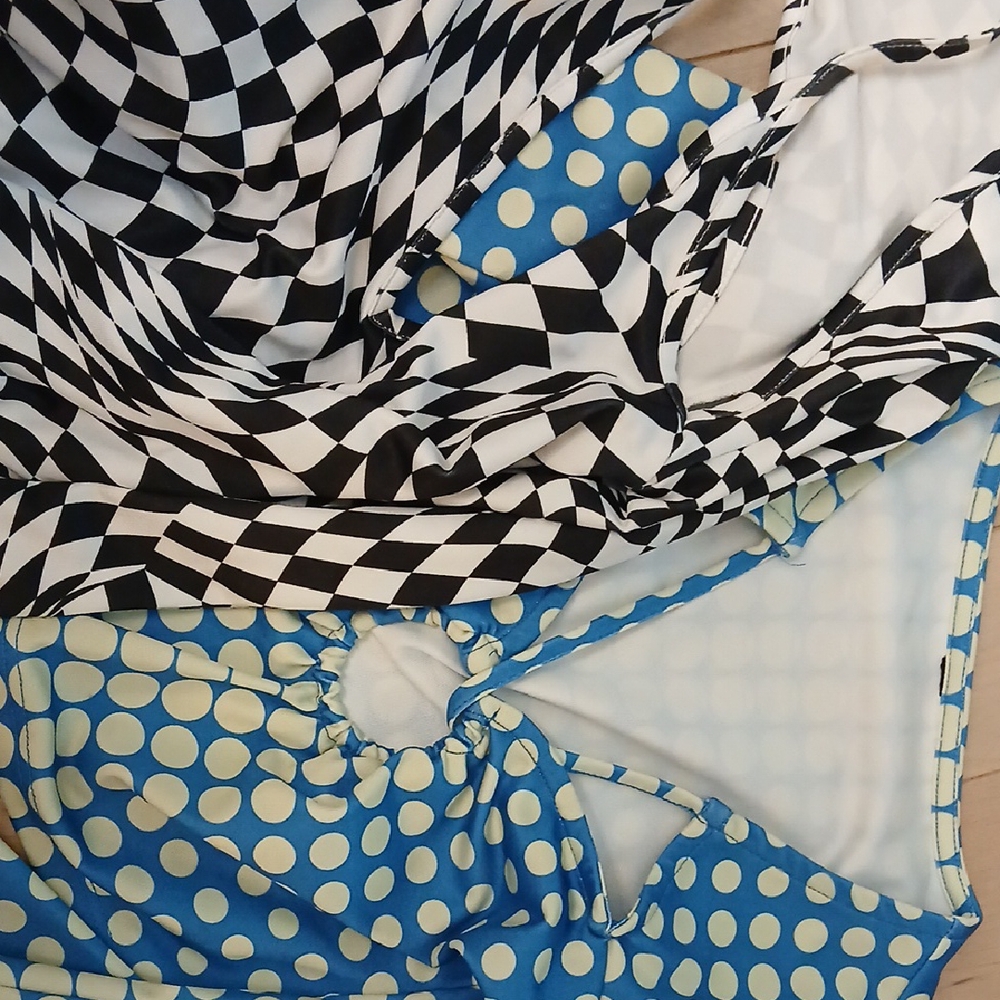 Black and White Checkered DRESS with Blue Polka Dot Crop Top HM